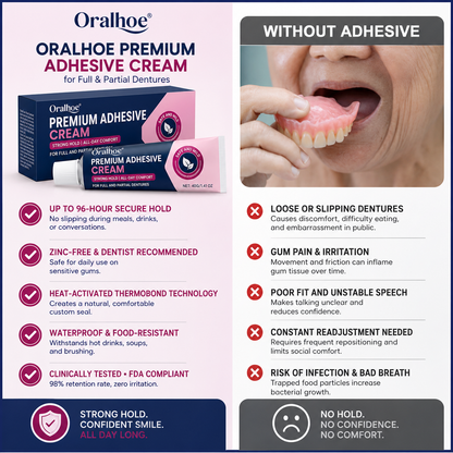 Oralhoe Premium Denture Adhesive Cream – Up to 96-Hour Strong Hold
