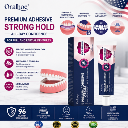 Oralhoe Premium Denture Adhesive Cream – Up to 96-Hour Strong Hold